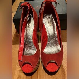 Wild Pair Jezebel Red Peep Toe PlatformCork Wedge Heel worn once  Size 10M w/box